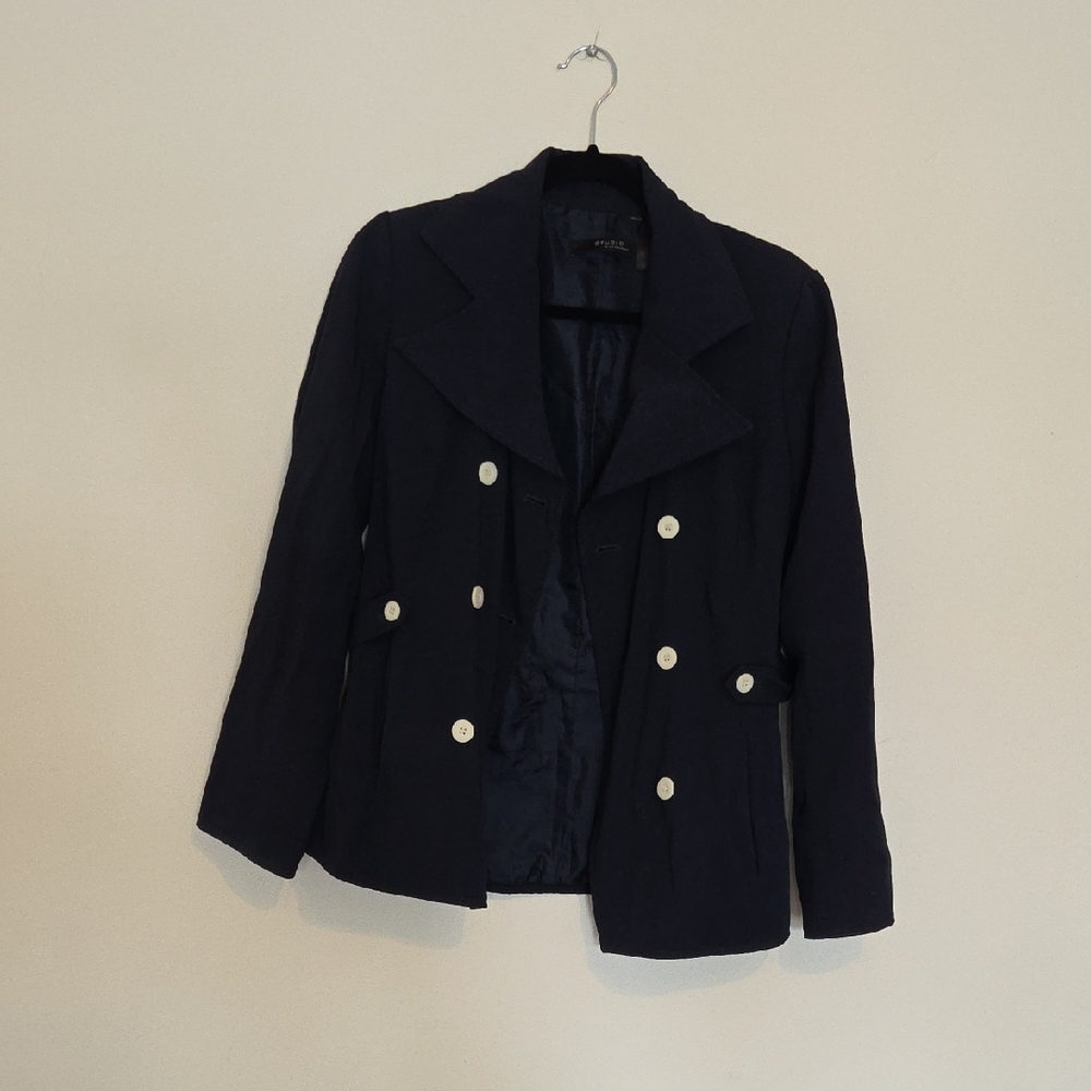 Liz Claiborne Navy Double-Breasted Blazer Jacket